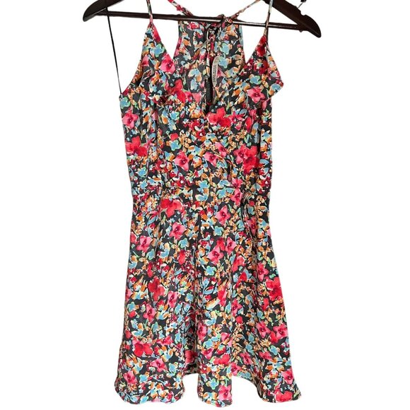 Zara Basic Floral Wrap Dress Multicolor Sleeveless V-Neck Halter Tie Back S - Picture 1 of 7